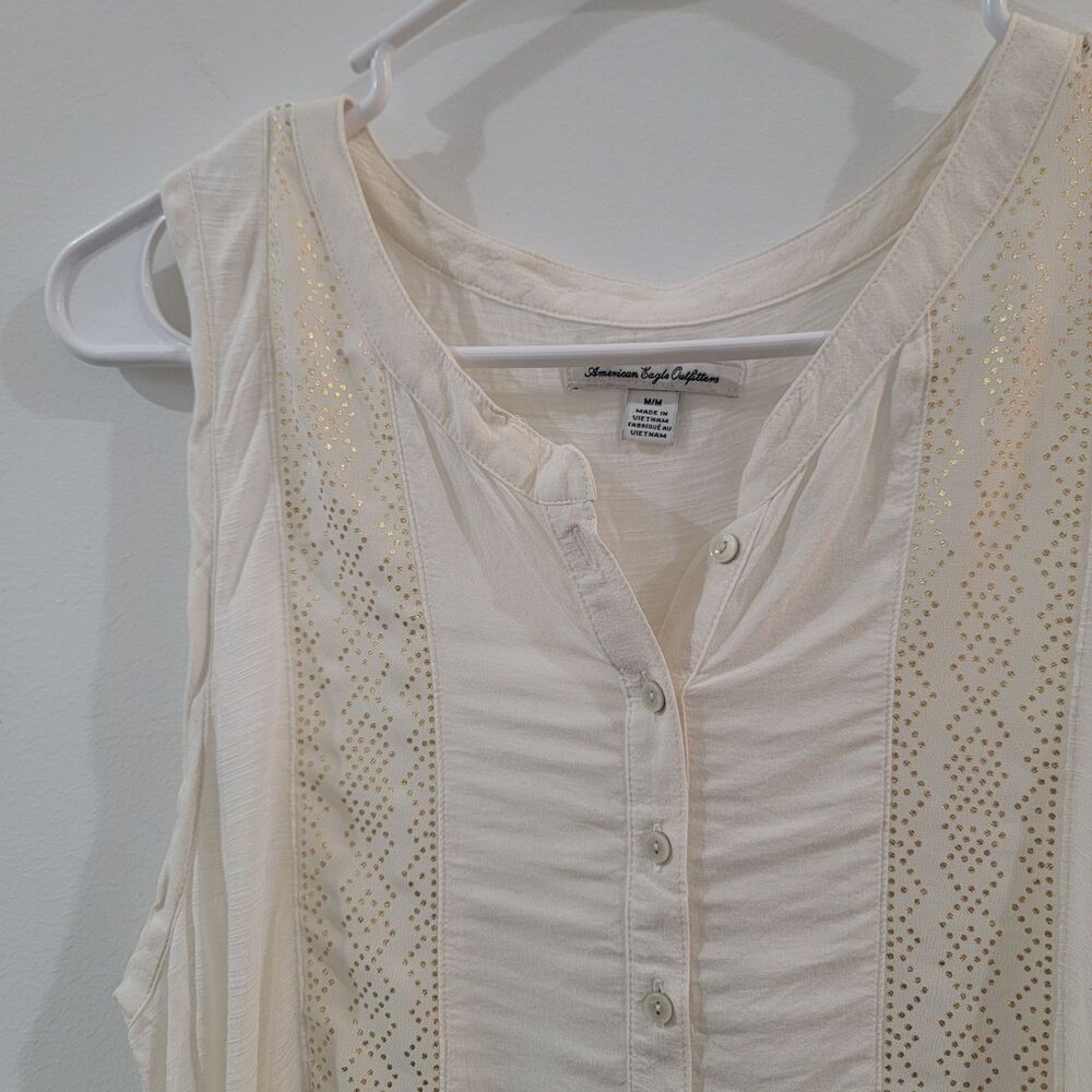 Y2K American Eagle Outfitters Womens Top Size Medium Ivory Fairy Boho - Picture 2 of 7